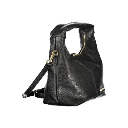 This Handbag by Mario Valentino for women in polyurethane and black & signature presents a sculptural silhouette featuring a secure zipper, ample internal-pockets, and versatile shoulder-strap, adjustable-strap & handle for a sculptural finish.