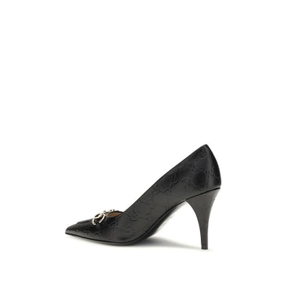Gucci Black Calf Leather Bos Taurus Mid Heel Pumps