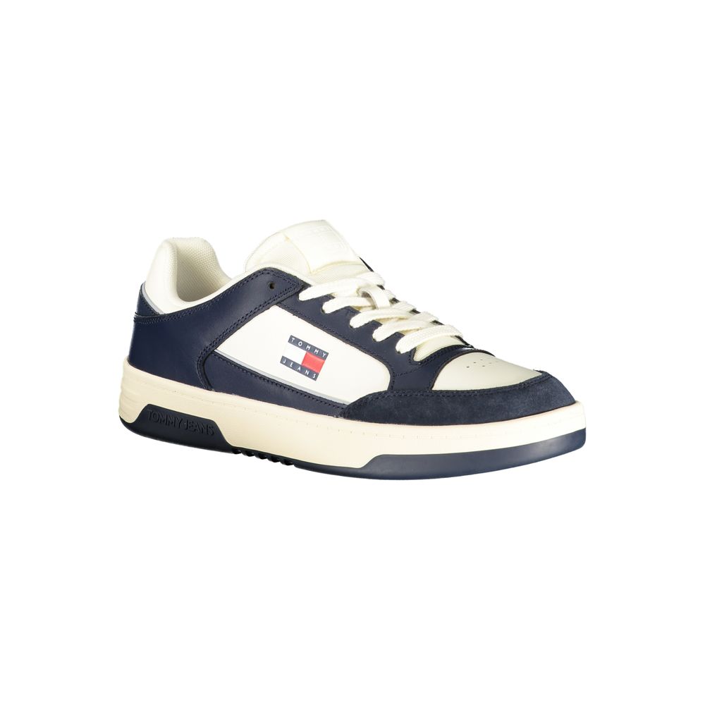 Athletic Sneakers by Tommy Hilfiger for men in polyester polyurethane leather blue & white presents a sleek silhouette, perfectly capturing the athletic style essence of Crisp Men's Athletic Polyester Polyurethane Leather Sneakers with its sleek design and premium finish.