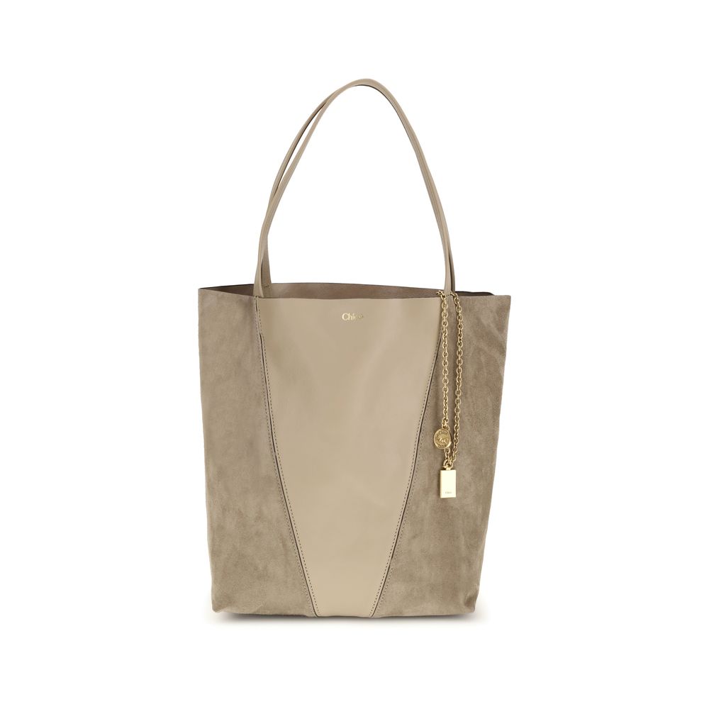 Evening Shoulder Bag by Chloé for women in grained & suede leather beige presents a statuesque silhouette, showcasing a secure and statuesque with versatile shoulder-strap & handle for a sophisticated look.
