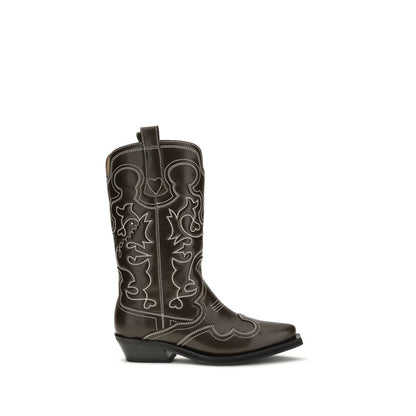 Ganni Brown Polyurethane Lace-Up Boots