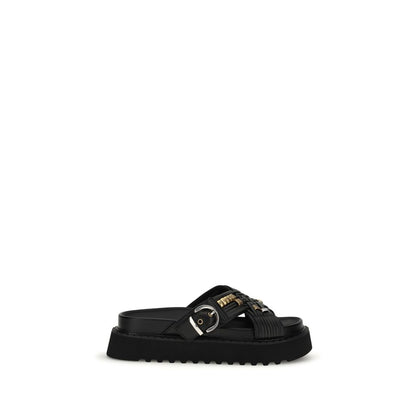 PINKO Black Goatskin Platform Sandals