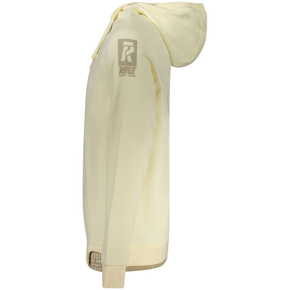 Hooded Sweatshirt Hoodie by Rifle for men in cotton polyester white & print features a slouchy chic silhouette, detailed with a slouchy chic and a signature for an elevated aesthetic.