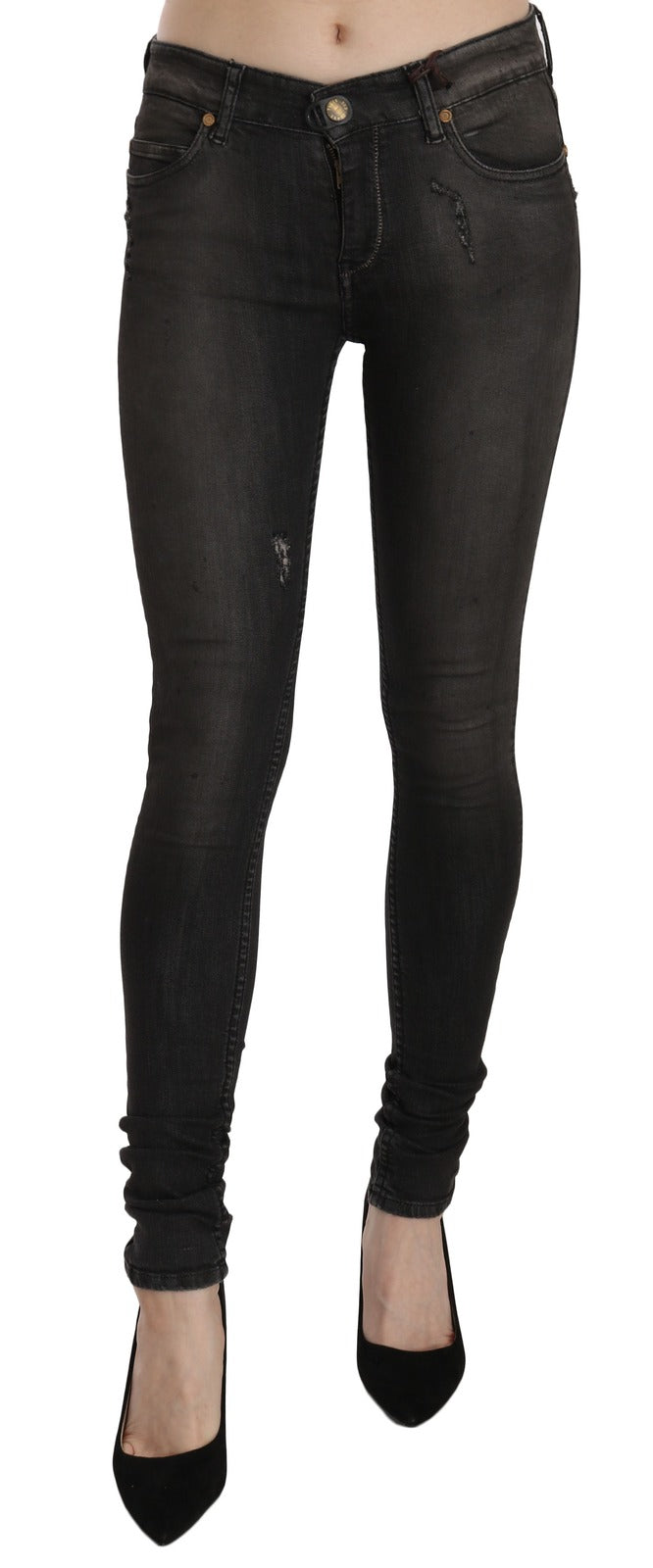 PLEIN SUD Women's Skinny Low Rise Stretch Denim Cotton Jeans - Black