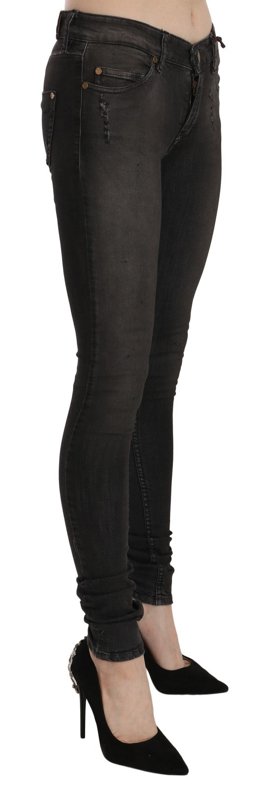 PLEIN SUD Women's Skinny Low Rise Stretch Denim Cotton Jeans - Black