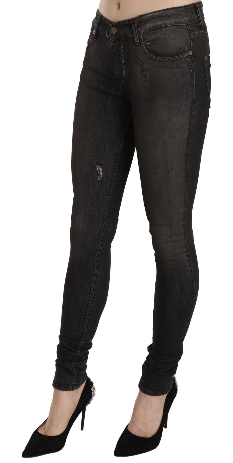 PLEIN SUD Women's Skinny Low Rise Stretch Denim Cotton Jeans - Black