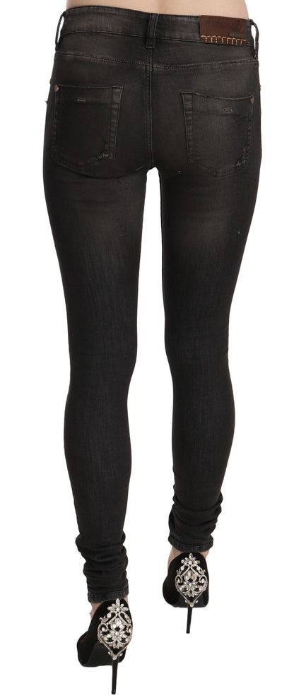 PLEIN SUD Women's Skinny Low Rise Stretch Denim Cotton Jeans - Black