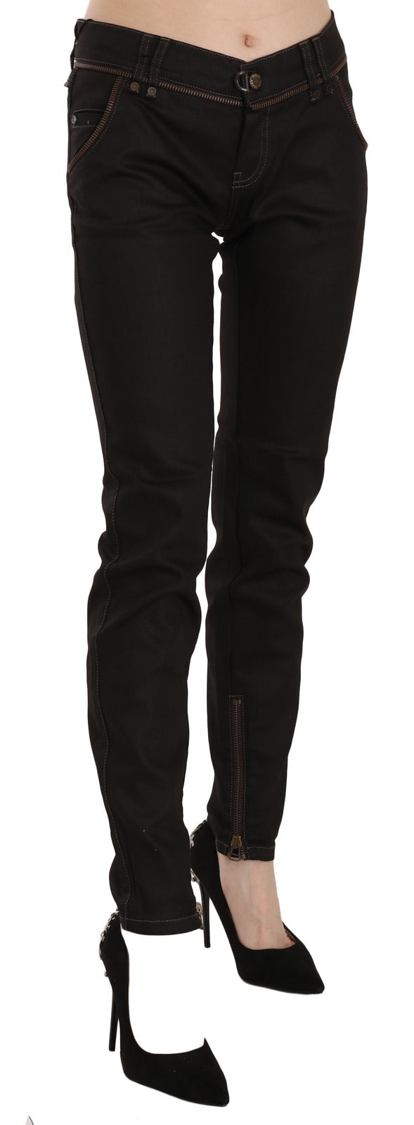 John Galliano Women's Skinny Mid Rise Stretch Denim Cotton & Nylon Jeans - Black