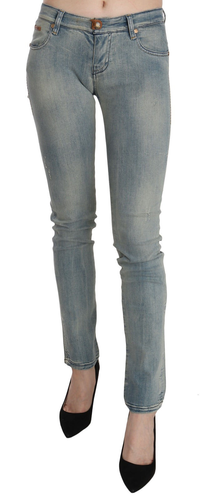 PLEIN SUD Women's Skinny Mid Rise Stretch Denim Cotton Jeans - Light Blue