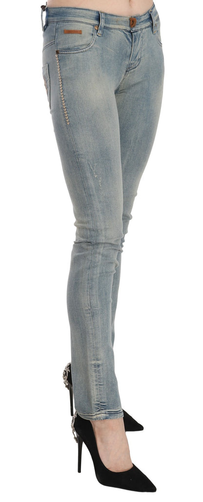 PLEIN SUD Women's Skinny Mid Rise Stretch Denim Cotton Jeans - Light Blue