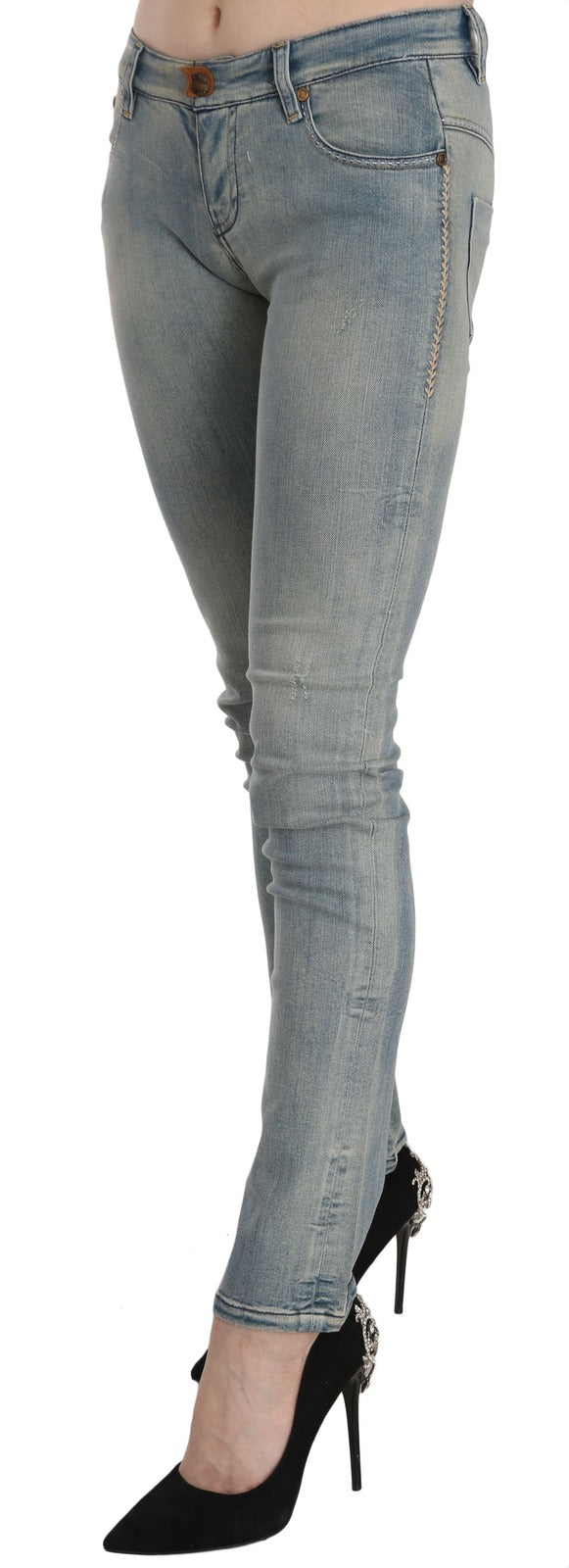 PLEIN SUD Women's Skinny Mid Rise Stretch Denim Cotton Jeans - Light Blue