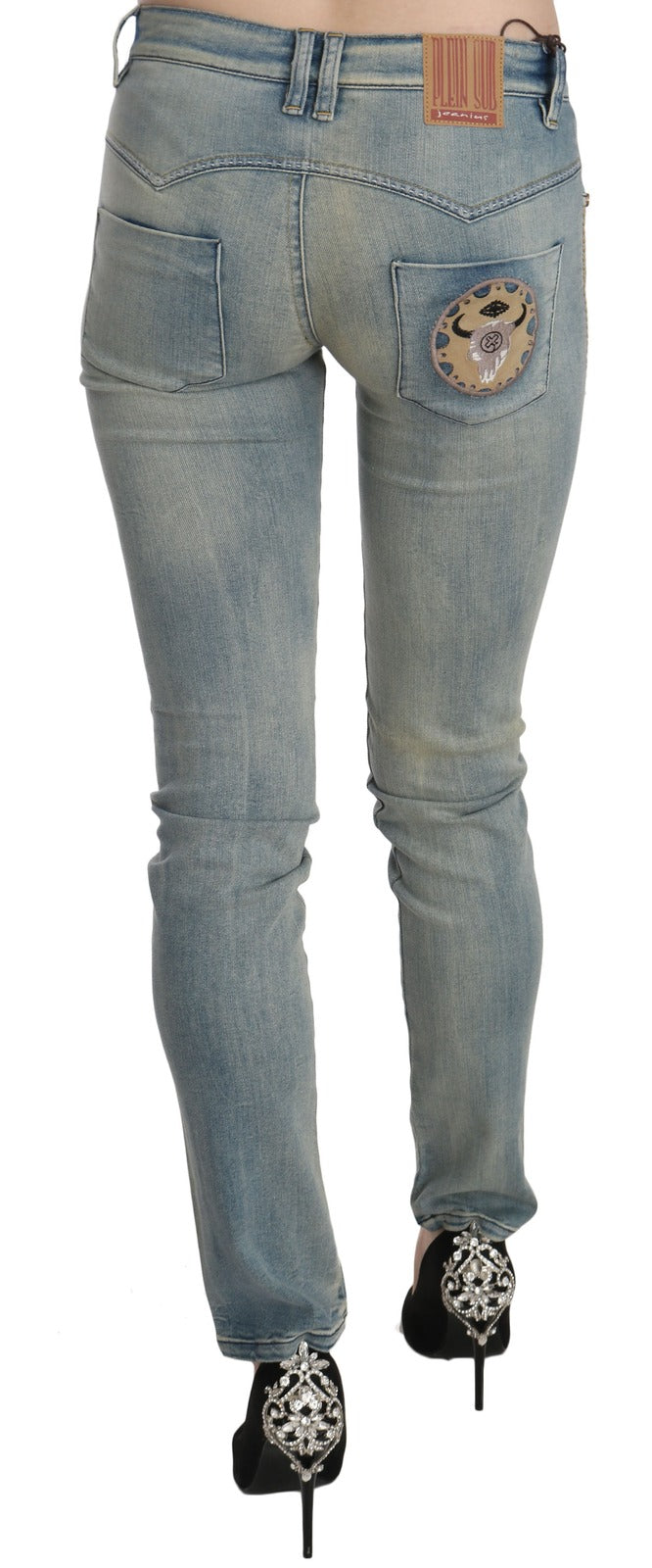 PLEIN SUD Women's Skinny Mid Rise Stretch Denim Cotton Jeans - Light Blue