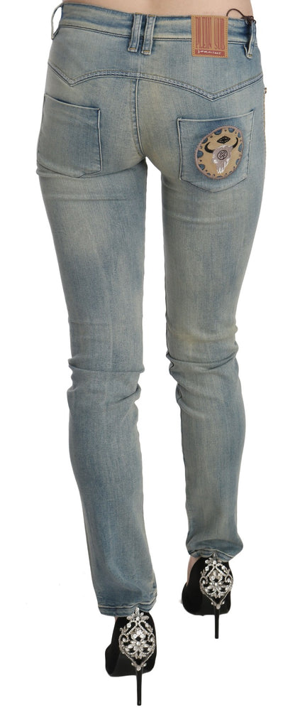 PLEIN SUD Women's Skinny Mid Rise Stretch Denim Cotton Jeans - Light Blue
