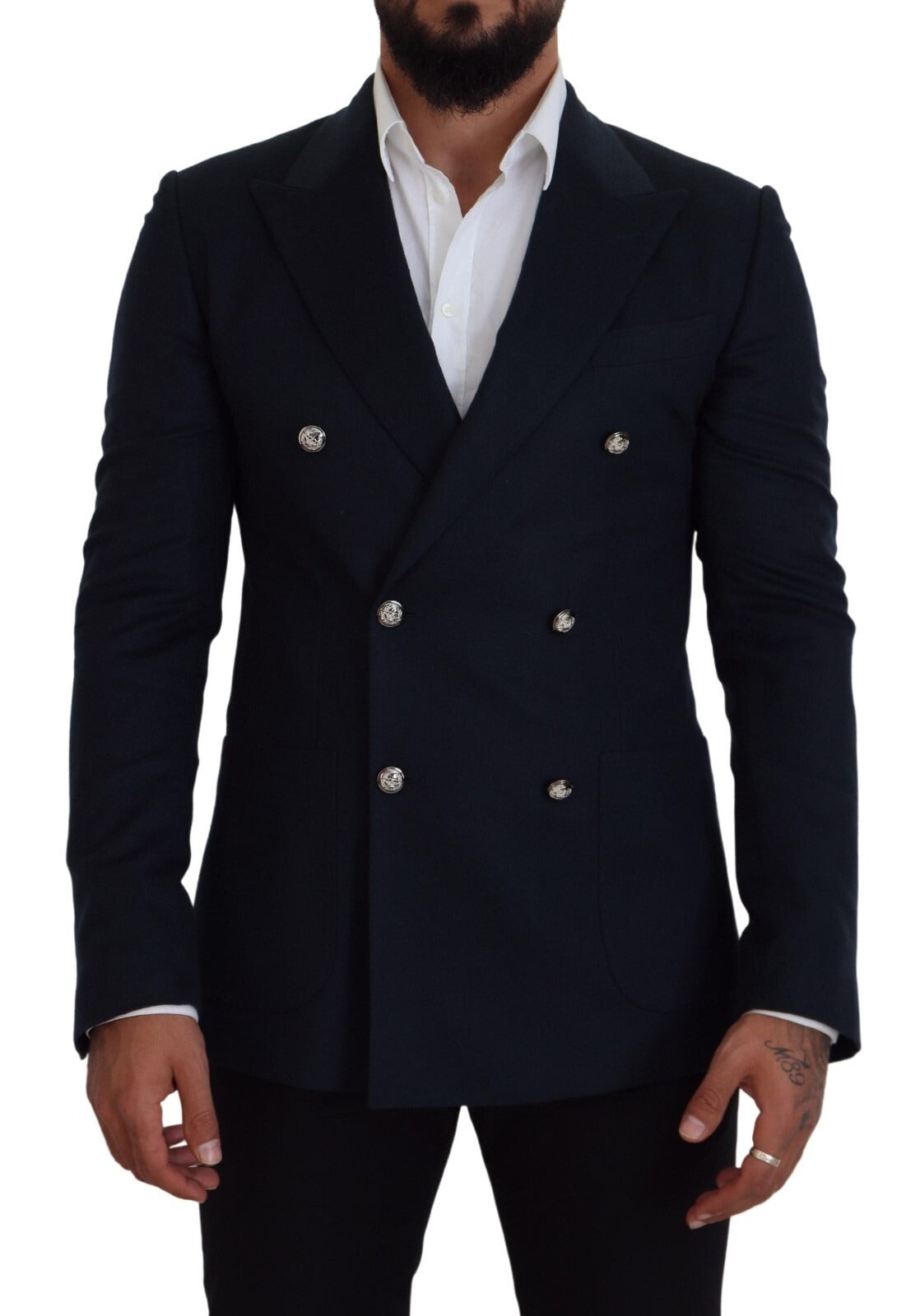 Dolce & Gabbana 9 To 5 Men's Double Breasted Single Cashmere Silk Blazer - Blue