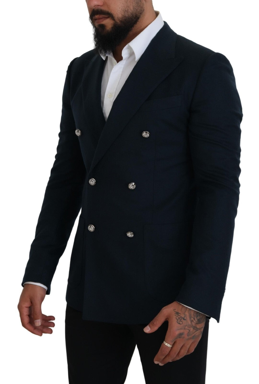 Dolce & Gabbana 9 To 5 Men's Double Breasted Single Cashmere Silk Blazer - Blue