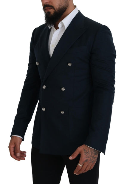 Dolce & Gabbana 9 To 5 Men's Double Breasted Single Cashmere Silk Blazer - Blue