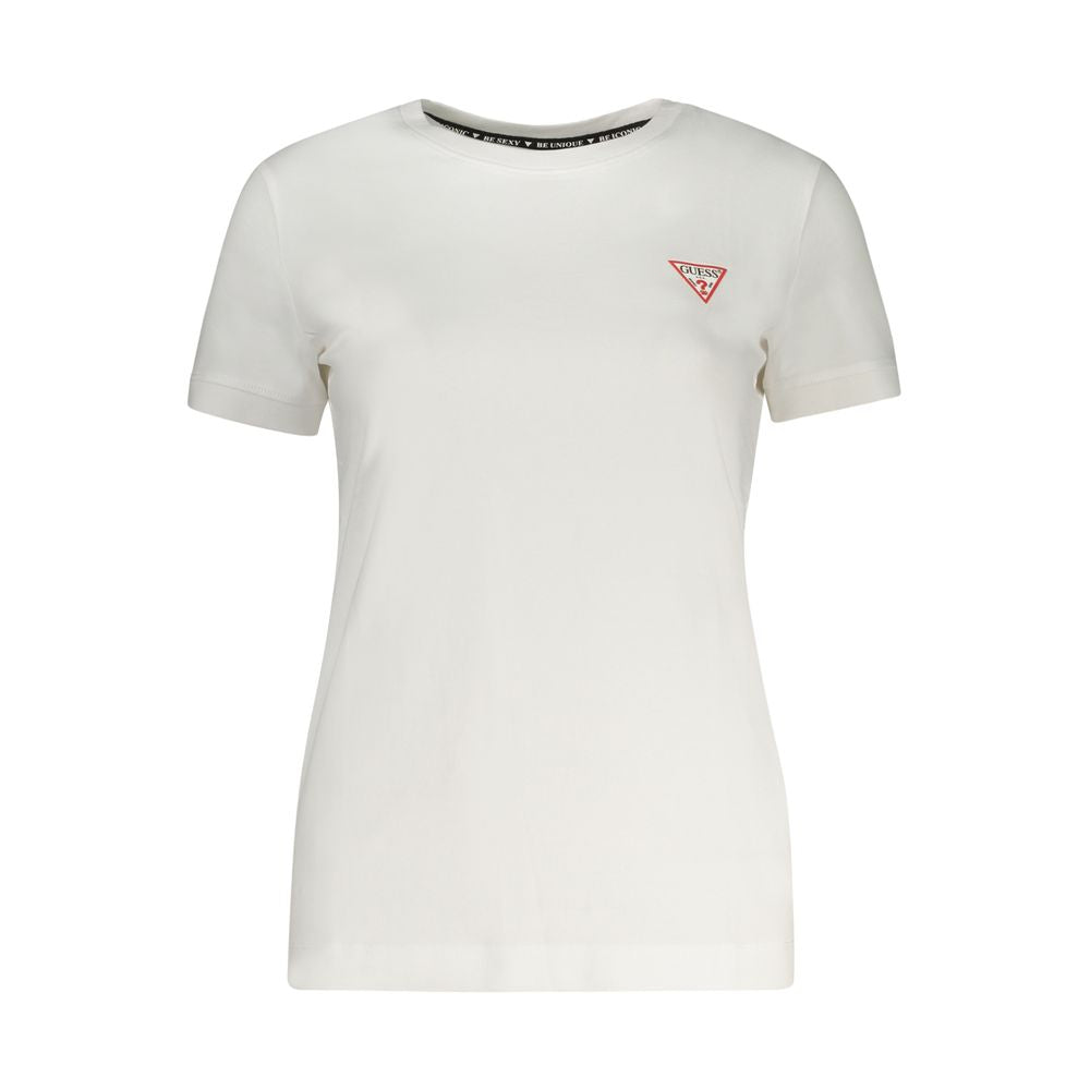 Activewear T-Shirt by Guess Jeans for women in stretch organic cotton white features a dynamic silhouette with short-sleeve and wide-neck neckline enhanced by functional .