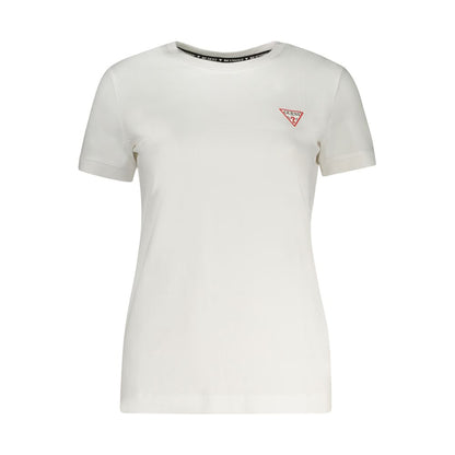 Activewear T-Shirt by Guess Jeans for women in stretch organic cotton white features a dynamic silhouette with short-sleeve and wide-neck neckline enhanced by functional .