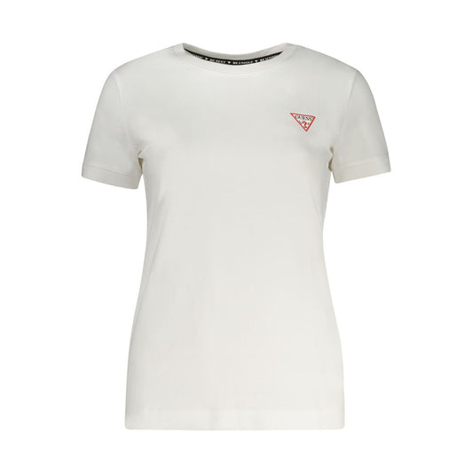 Activewear T-Shirt by Guess Jeans for women in stretch organic cotton white features a dynamic silhouette with short-sleeve and wide-neck neckline enhanced by functional .
