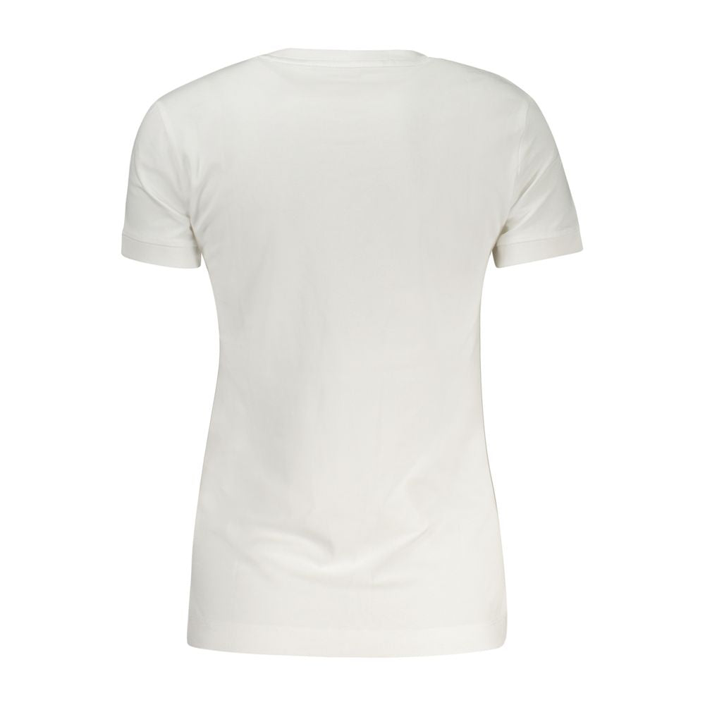 Activewear T-Shirt by Guess Jeans for women in stretch organic cotton white features an contemporary design with , a length, and a contemporary wide-neck neckline.