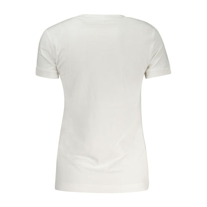 Activewear T-Shirt by Guess Jeans for women in stretch organic cotton white features an contemporary design with , a length, and a contemporary wide-neck neckline.
