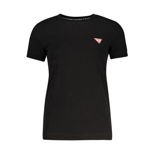 T-Shirt by Guess Jeans for women in stretch organic cotton denim black showcases a chic silhouette, artfully detailed with a chic wide-neck neckline and for a chic finish.