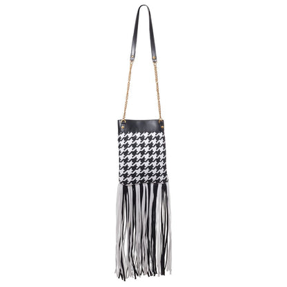 Versace Black And White Leather And Textile Shoulder Bag