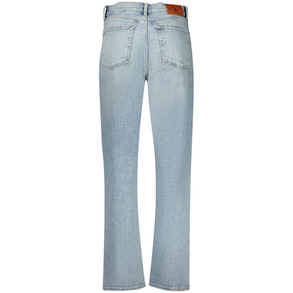 Jeans by Calvin Klein for women in stretch denim cotton azzurro presents a tailored silhouette, showcasing a tailored relaxed-fit and long cut with a refined high rise for a truly tailored aesthetic.