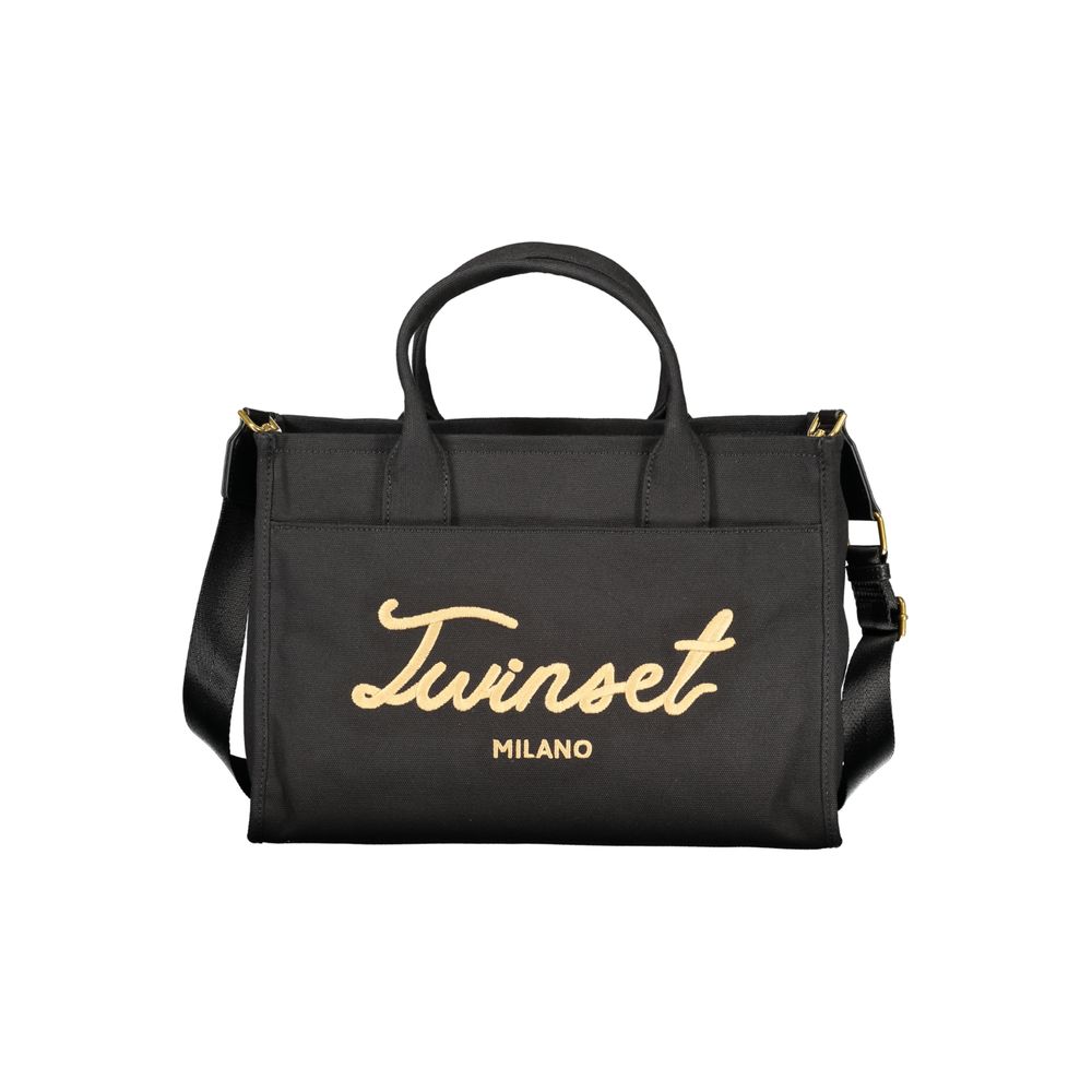 Tote Handbag by Twinset for women in cotton canvas black features a refined silhouette, showcasing a secure , organized built-in-compartments & external-pockets, and versatile shoulder-strap, adjustable-strap, detachable-strap & handle for a refined finish.