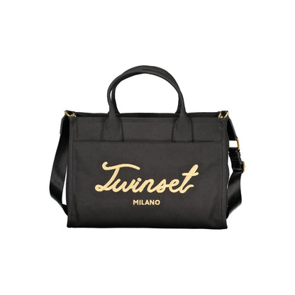 Tote Handbag by Twinset for women in cotton canvas black features a refined silhouette, showcasing a secure , organized built-in-compartments & external-pockets, and versatile shoulder-strap, adjustable-strap, detachable-strap & handle for a refined finish.