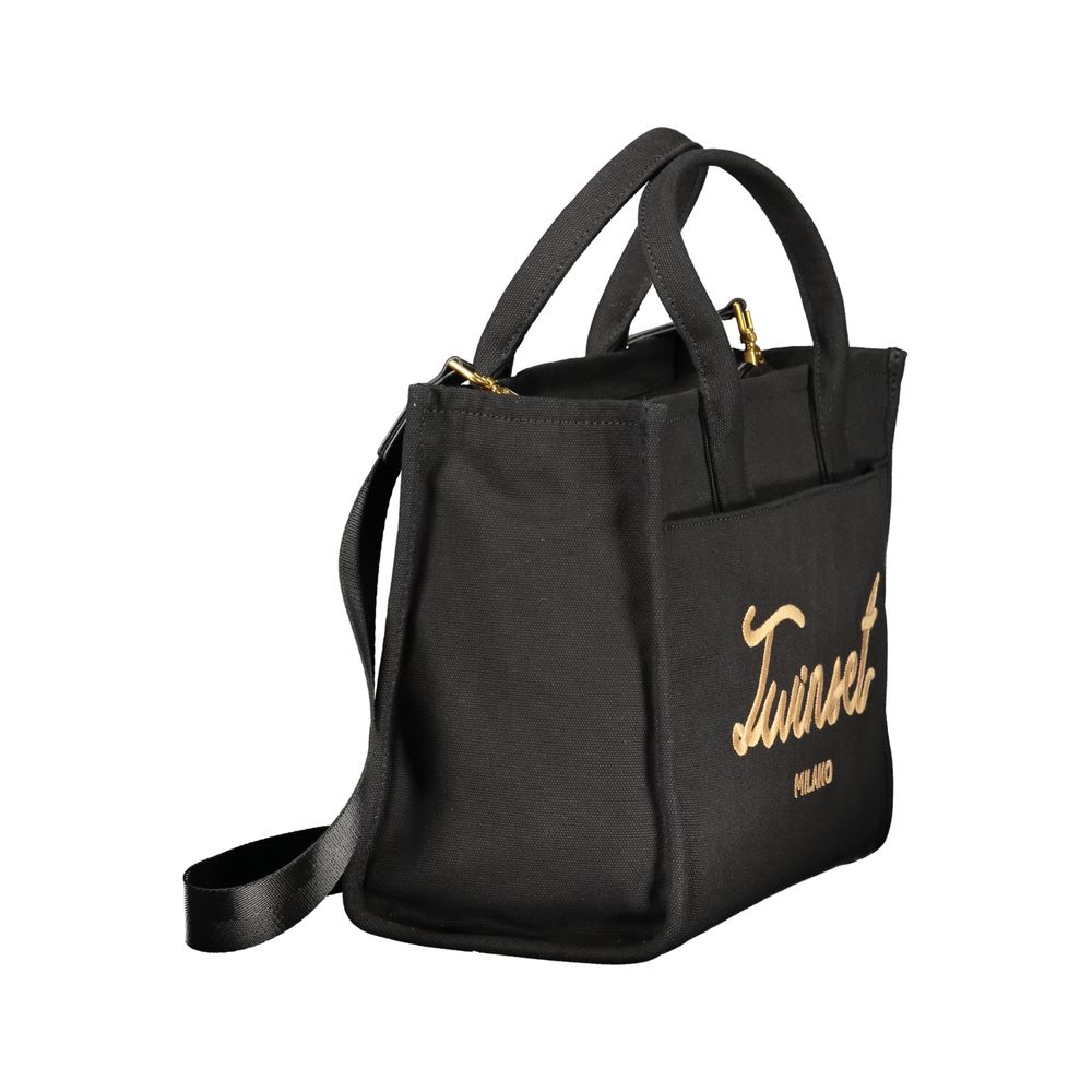 Tote Handbag by Twinset for women in cotton canvas black features a ornamental silhouette, showcasing a secure , ample built-in-compartments & external-pockets, and ornamental shoulder-strap, adjustable-strap, detachable-strap & handle for a sophisticated look.