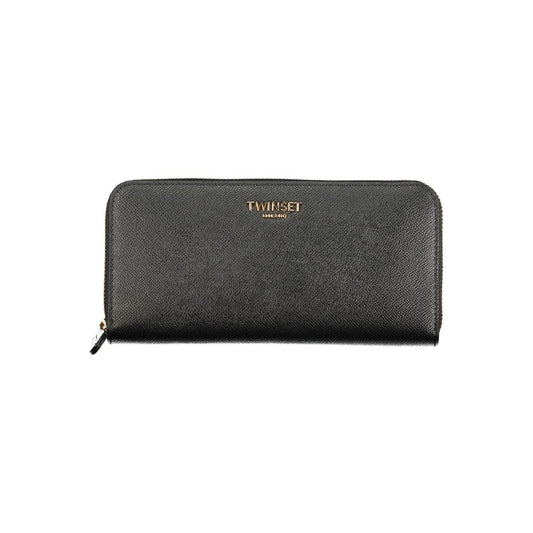 Cardholder Wallet by Twinset for women in polyurethane black & signature presents a streamlined silhouette, showcasing the sophisticated design of the Polyurethane Cardholder Wallet collection with functional card-organization coin-purse.