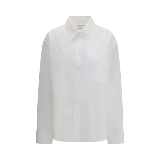 Dress Shirt by Loulou De Saison for women in cotton white showcases a sharp silhouette, elegantly detailed with a sharp and sharp .