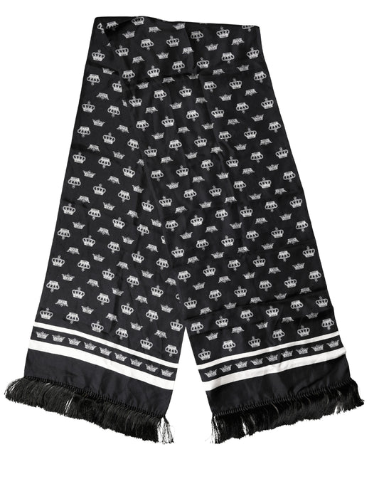 Dolce & Gabbana Black Silk Crown Fringe Neck Wrap 173cm x 32.5cm Scarf