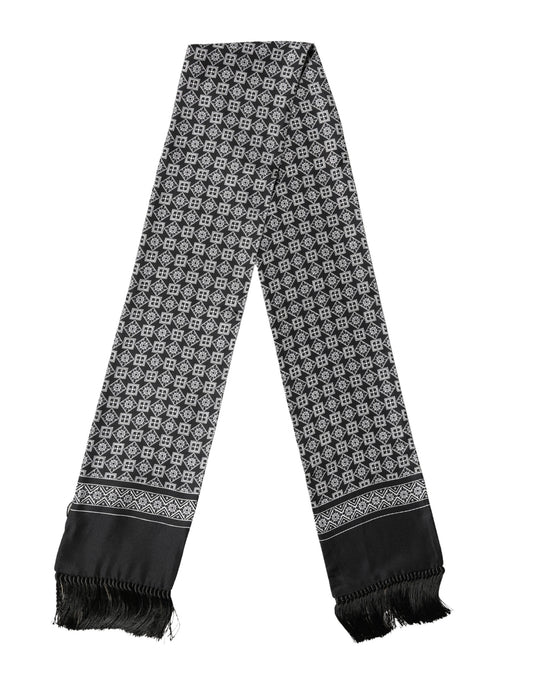 Dolce & Gabbana Black White Silk Geometric Neck Wrap 142cm X 15cm Scarf