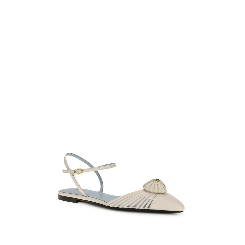 Valentino Garavani Beige Calf Leather Bos Taurus Ballet Flats