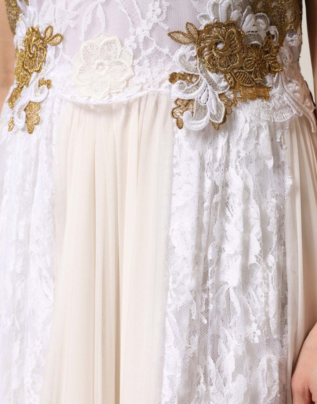 Dolce & Gabbana Heart Women's Cocktail Sleeveless Polyamide Polyester Cotton & Silk Midi Dress - Gold Ivory White Patterned Signature