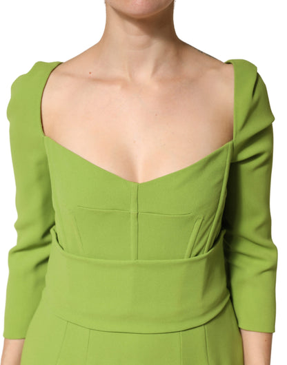 Dolce & Gabbana Green Silk Sweetheart Neckline Midi  Dress