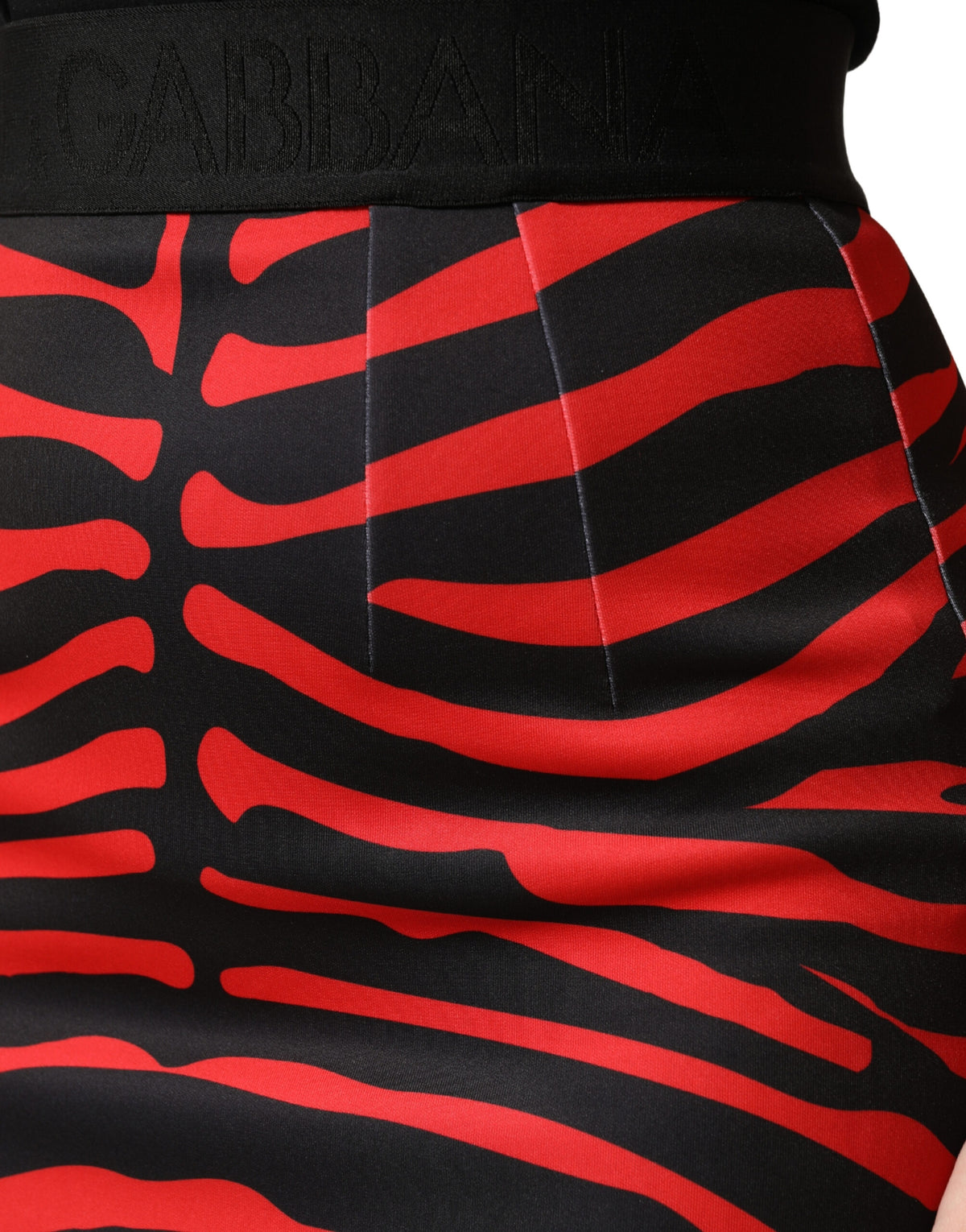 Dolce & Gabbana Women's Pencil Stretch Polyester Midi Skirt - Black Red Zebra Signature Print