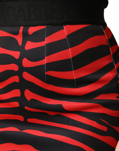 Dolce & Gabbana Women's Pencil Stretch Polyester Midi Skirt - Black Red Zebra Signature Print