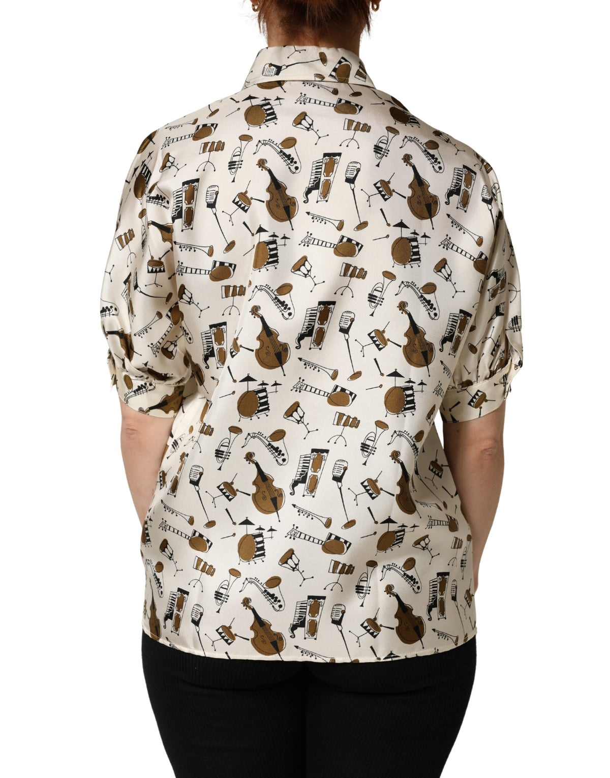 Dolce & Gabbana Women's Short-Sleeve Silk Blouse - Beige Patterned Print