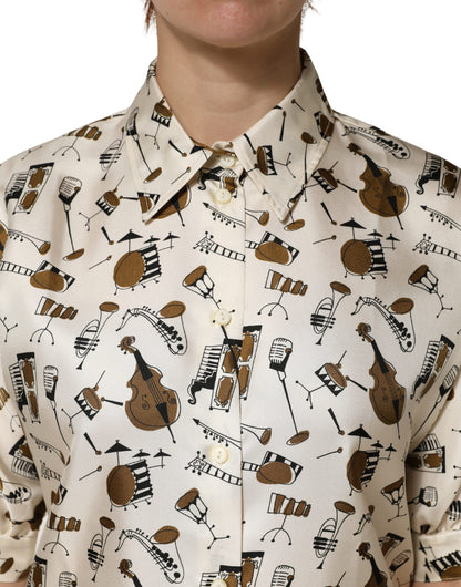 Dolce & Gabbana Women's Short-Sleeve Silk Blouse - Beige Patterned Print