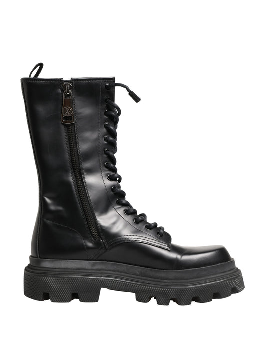 Dolce & Gabbana Men's Leather & Rubber Lace-Up Combat Over-The-Knee Boots - Black