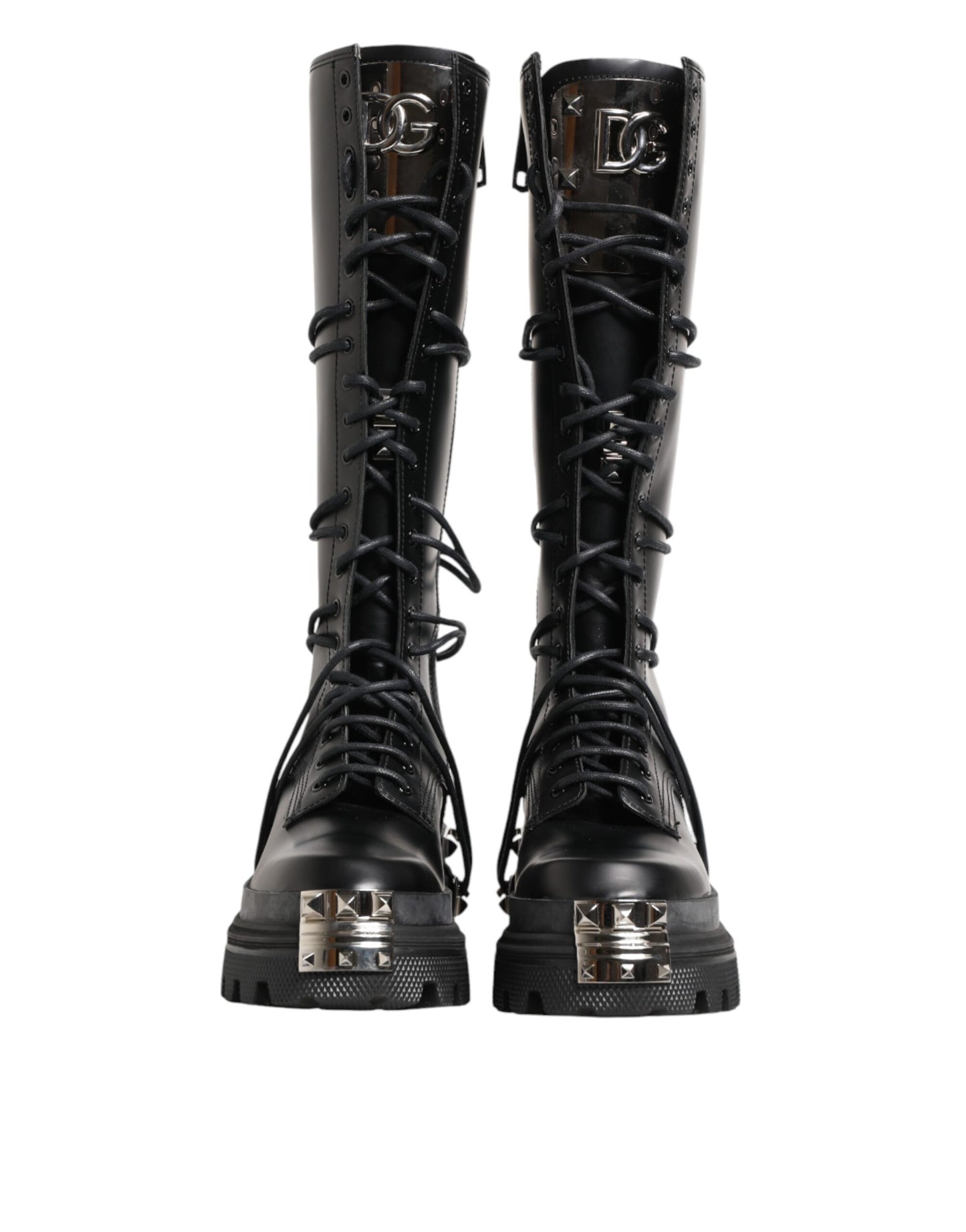 Dolce & Gabbana Black Leather Knee High Combat Boots Shoes