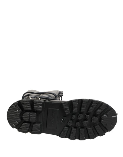 Dolce & Gabbana Black Leather Knee High Combat Boots Shoes