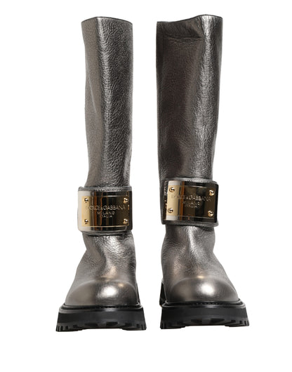 Dolce & Gabbana Men's Calf Leather Metal & Rubber Ankle Over-The-Knee Mid-Calf Boots - Silver Signature