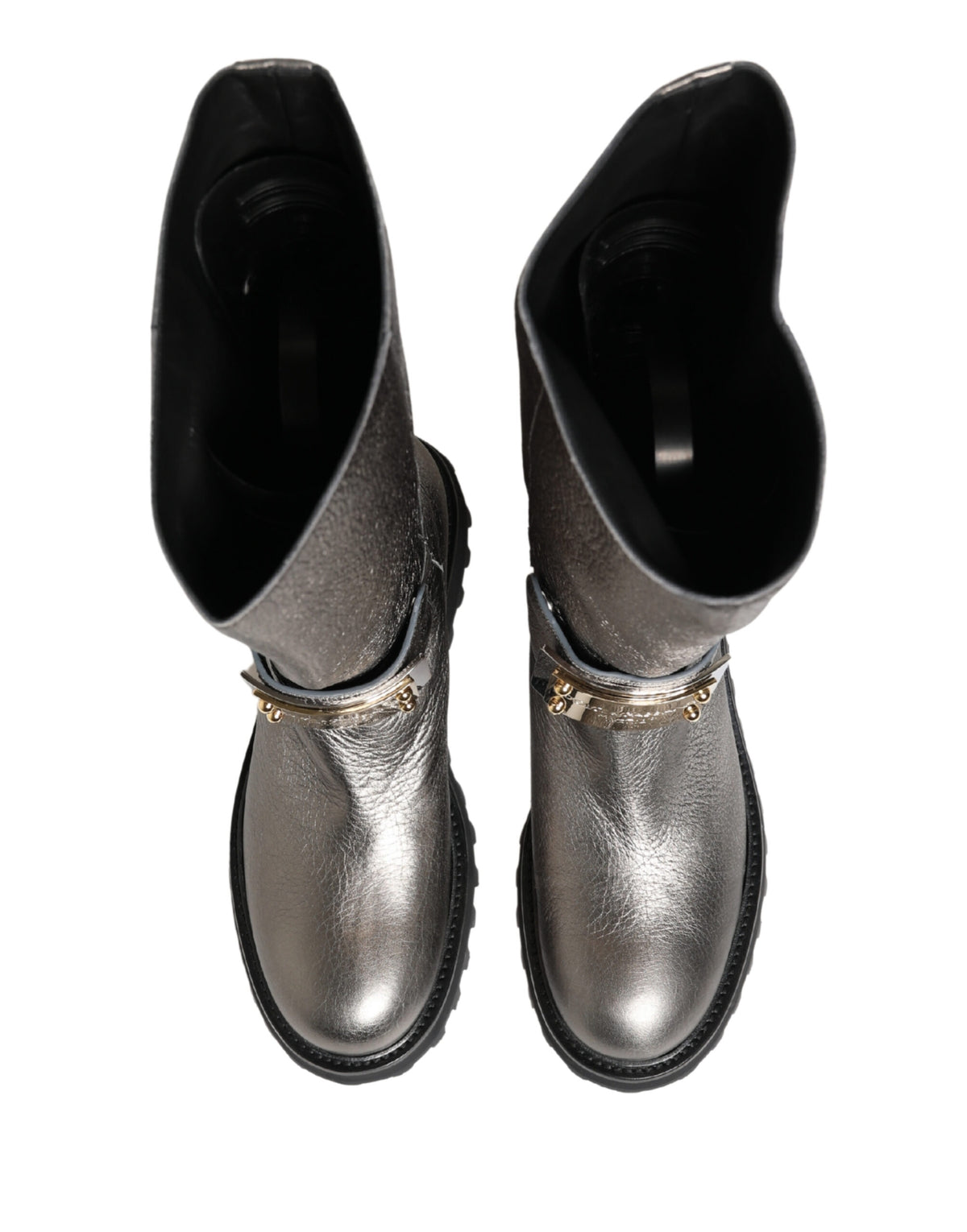 Dolce & Gabbana Men's Calf Leather Metal & Rubber Ankle Over-The-Knee Mid-Calf Boots - Silver Signature