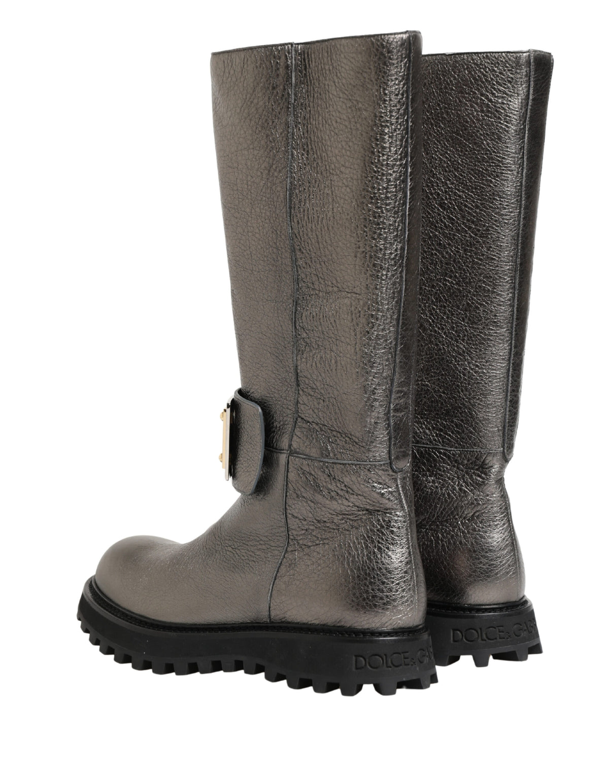 Dolce & Gabbana Men's Calf Leather Metal & Rubber Ankle Over-The-Knee Mid-Calf Boots - Silver Signature