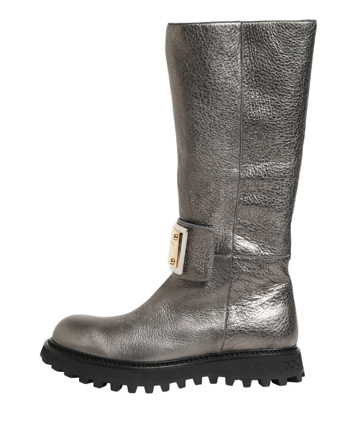 Dolce & Gabbana Men's Calf Leather Metal & Rubber Ankle Over-The-Knee Mid-Calf Boots - Silver Signature