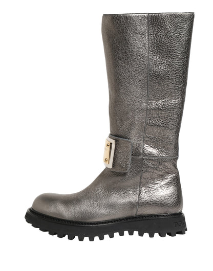 Dolce & Gabbana Men's Calf Leather Metal & Rubber Ankle Over-The-Knee Mid-Calf Boots - Silver Signature